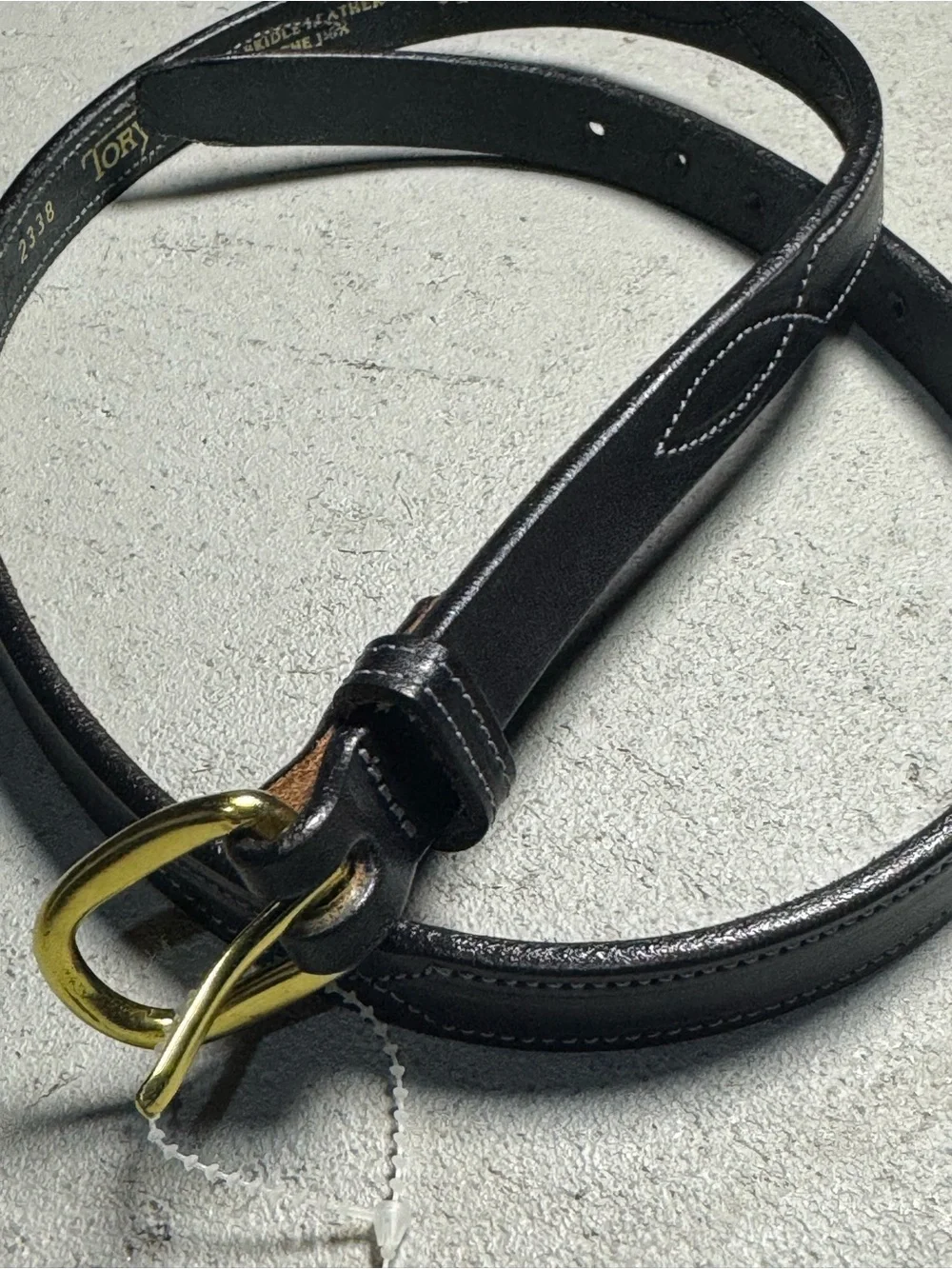 Tory leather stitched equestrian bridle belt black brass buckle size 32